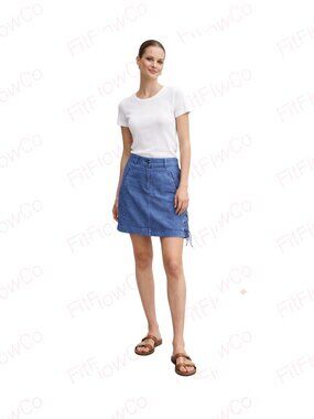 Scales Blue Linen Blend Mini Skirt Lace-Up Side Slit Size S Casual Summer